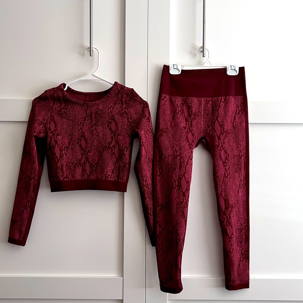 Fabletics Kamila Seamless Long-Sleeve Top and Matching Leggings Maroon